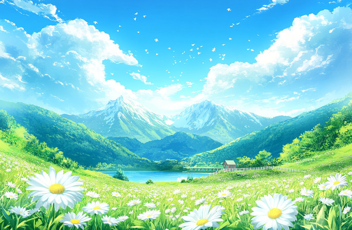 山间湖畔雏菊盛开 山间湖畔雏菊盛开