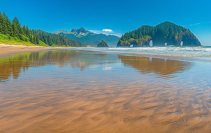 山峦倒映的碧波沙滩 山峦倒映的碧波沙滩