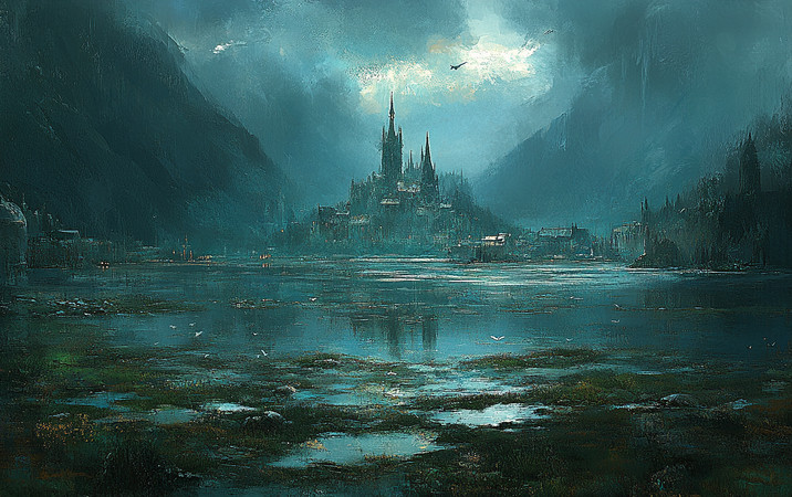 神秘城堡下的宁静湖畔 神秘城堡下的宁静湖畔