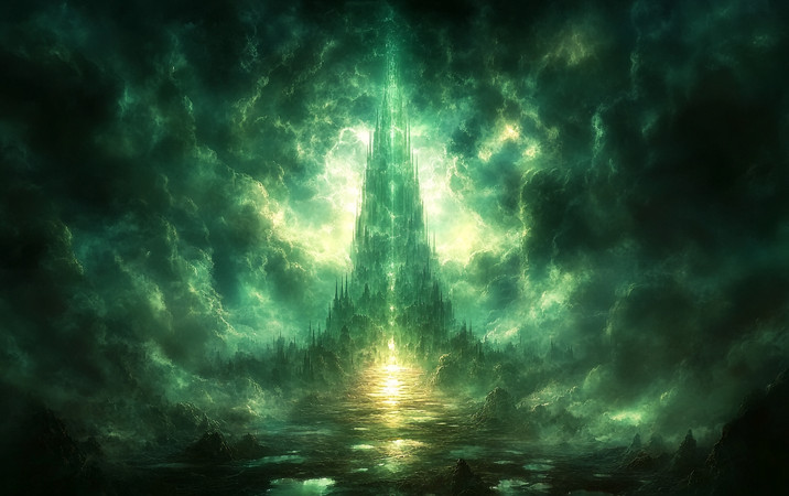 神秘古堡在乌云中若隐若现