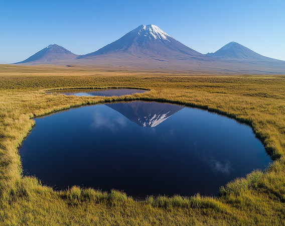 巍峨火山下的宁静倒影 巍峨火山下的宁静倒影