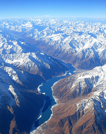 巍峨山脉间蜿蜒的蓝水河流 巍峨山脉间蜿蜒的蓝水河流