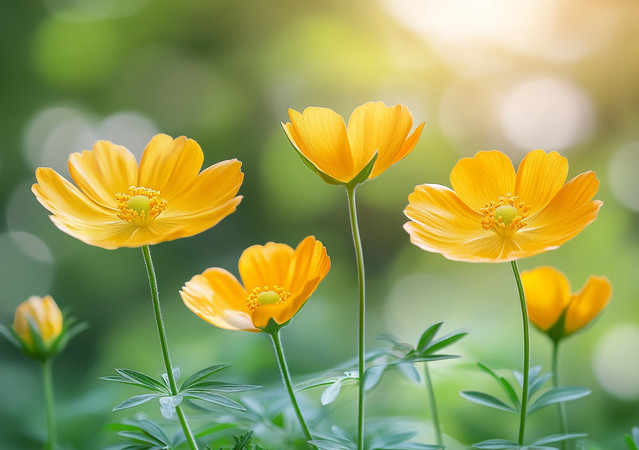 阳光下的黄色花朵轻舞