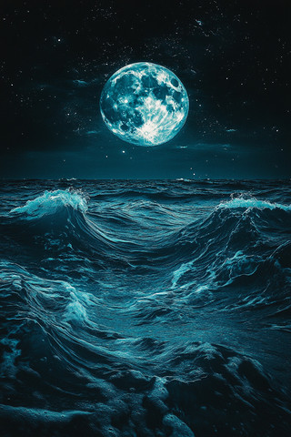 夜幕下的海浪与月亮 夜幕下的海浪与月亮