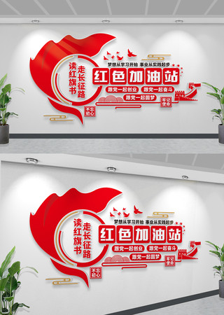 红色加油站党建书屋阅览室展厅党建文化墙 CDR