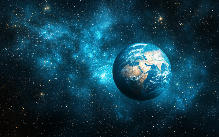 太空中旋转的蓝色行星 太空中旋转的蓝色行星