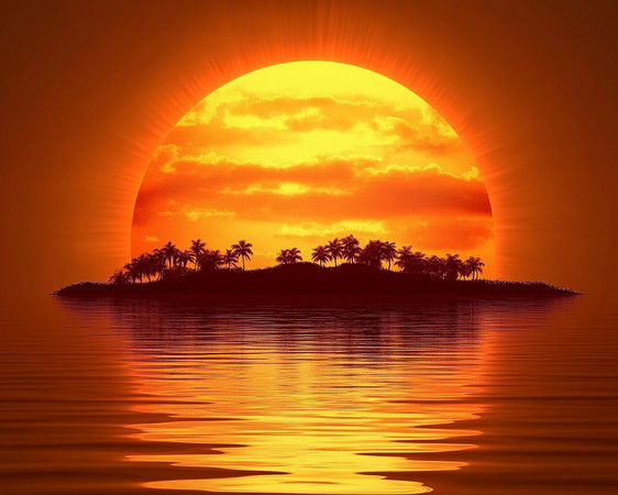 夕阳下的热带岛屿 夕阳下的热带岛屿