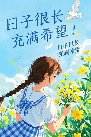 云端下的绮梦春日花朵少女壁纸