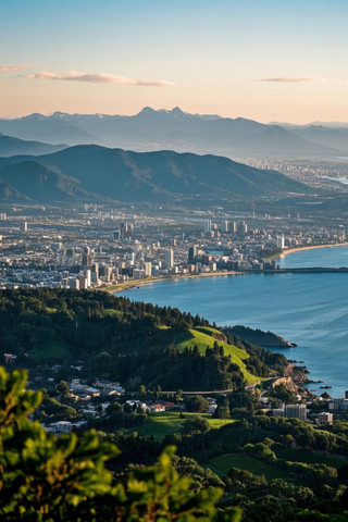 山和水域一座城市高清图片