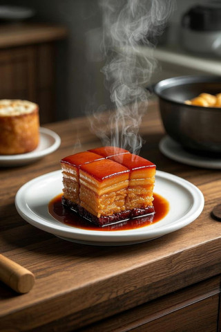 一盘食物上面放着一块蛋糕高清图片