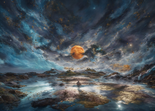 月夜主题的魔幻风格油画 PNG