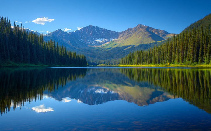 高山倒影中的宁静湖面 高山倒影中的宁静湖面