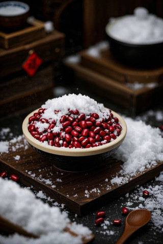 木桌上一碗石榴高清图片