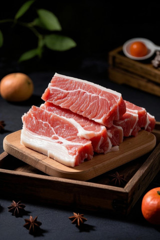 切菜板上有几块橙色的肉高清图片