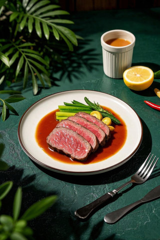 一盘肉和蔬菜高清图片