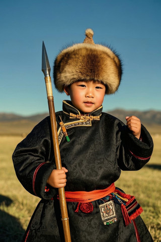 穿着黑色衣服戴着棍子和帽子的孩子高清图片