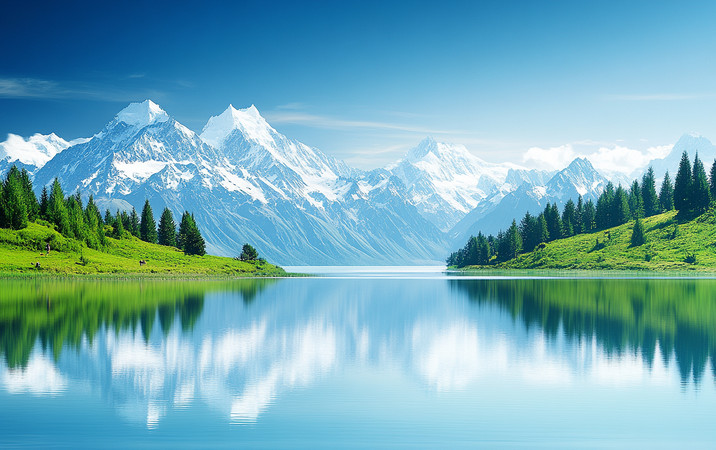 高山倒影下的静谧湖畔 高山倒影下的静谧湖畔