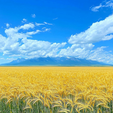 金色麦田中的巍峨山脉 金色麦田中的巍峨山脉