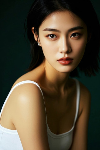 身穿白色背心摆出姿势拍照的妇女高清图片