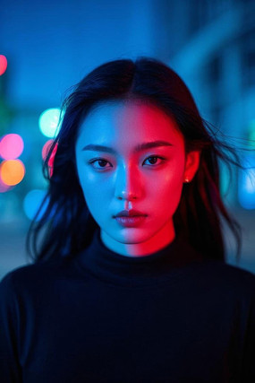 一位留着长发戴着黑色上衣的女人站在街前高