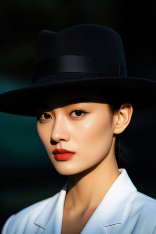 的形象一个女人戴着帽子穿着白色衬衫高清图