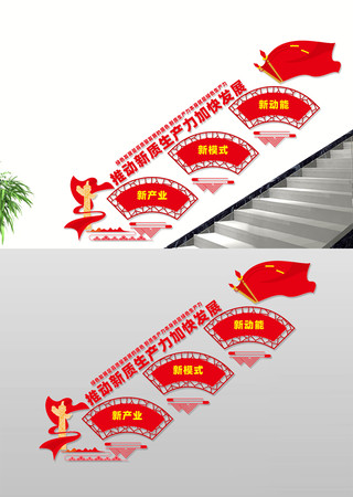 推动新质生产力宣传楼梯文化墙 CDR