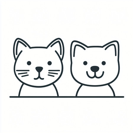 黑白线条猫狗动物
