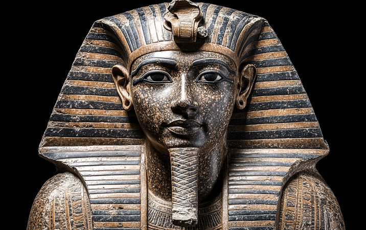 古埃及法老的金碧辉煌雕像庄严而神秘