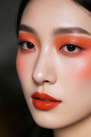 一个化着鲜橙妆的女人特写高清图片 JPG