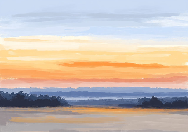 晨光中的湖面与远山 晨光中的湖面与远山