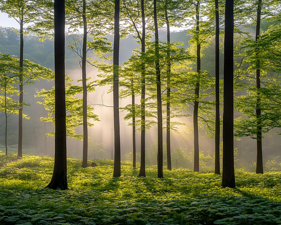晨光中的森林薄雾轻绕 晨光中的森林薄雾轻绕