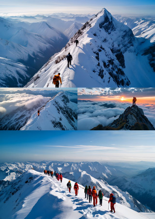 4k航拍登山雪山攀登者团队视频