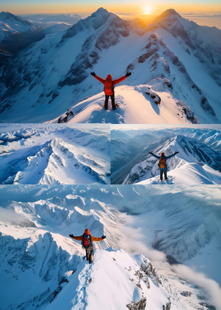4k航拍雪山登山者视频