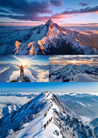 4k航拍雪山登山者视频合集
