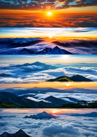 宽屏夕阳日出高山云海航拍视频