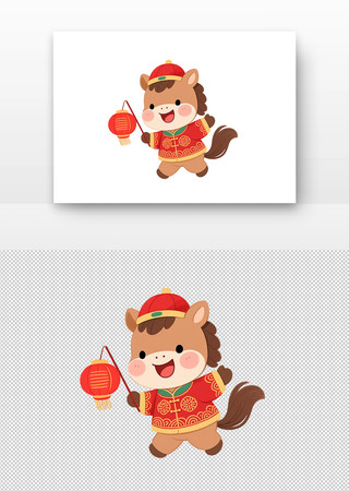 卡通马手持红灯笼