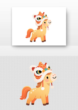 手绘2026马年小马戴着彩色的帽子