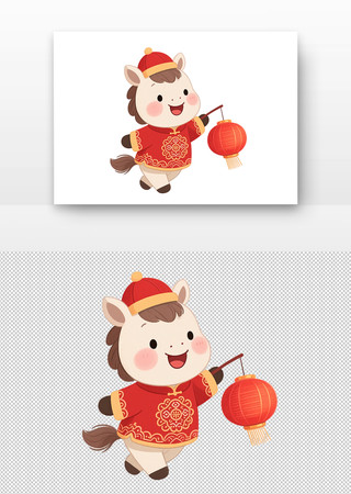 小马身穿红衣手持红灯笼