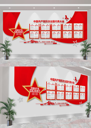 中国共产党光辉历程党史党代会党建文化墙 CDR