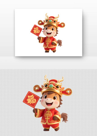 卡通马元素手持福字牌子