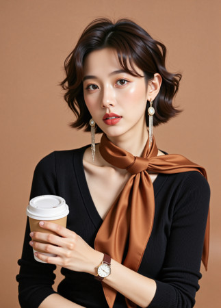 手拿咖啡杯的气质美女