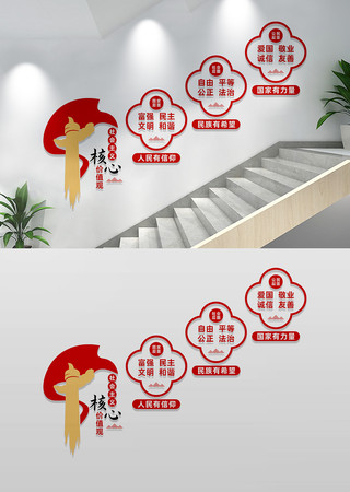 楼梯核心价值观党建文化墙