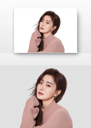 女性长发粉色毛衣