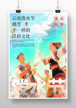 云南泼水节插画海报