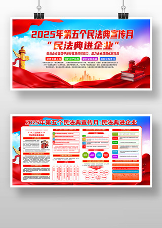 蓝色2025民法典进企业民法典宣传月展板