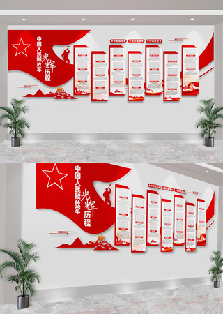 中国人民解放军光辉历程军史部队党建文化墙 CDR