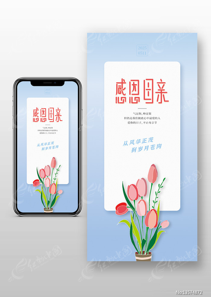 蓝底母亲节手机宣传图