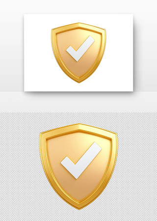 金色盾牌上的白色勾选标志 PNG