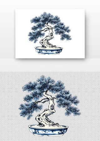蓝色盆景树 PNG