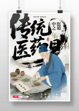 传统医药日中医插画海报